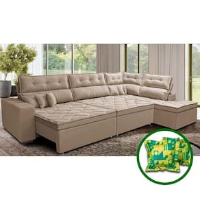 Sofá De Canto Retrátil E Reclinável Direito 3,40x2,36m Molas Cama Inbox Espanha Velusoft Bege