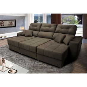 Sofá Retrátil E Reclinável Cama Inbox Diamond 2,25m Tecido Suede Velusoft Café
