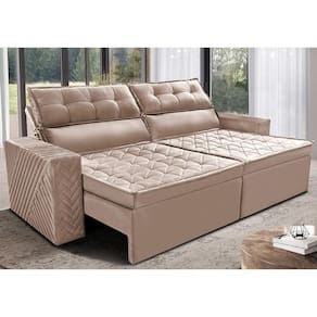 Sofá Retrátil E Reclinável 2,00m Cama Inbox Charm Velusoft Bege