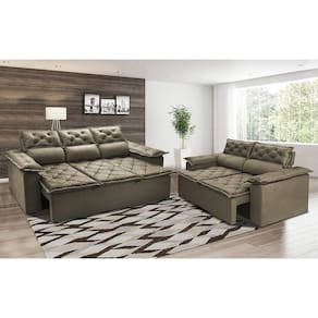 Conjunto De Sofá 3 E 2 Lugares Retrátil E Reclinável Cama Inbox Compact 2,00x1,50m Velusoft Castor