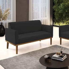 Poltrona Namoradeira Decorativa Pés Fixo Em Madeira Castanho Veludo Preto