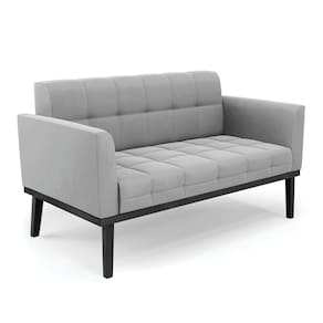 Poltrona Namoradeira Decorativa Pés Fixo Em Madeira Preto Suede Cinza
