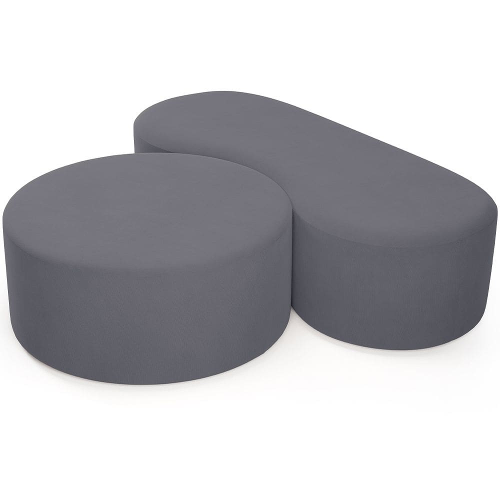 Kit Puff Redondo Lola e Puff Recamier Orgânico Orbit W01 Suede Cinza - Lyam Decor