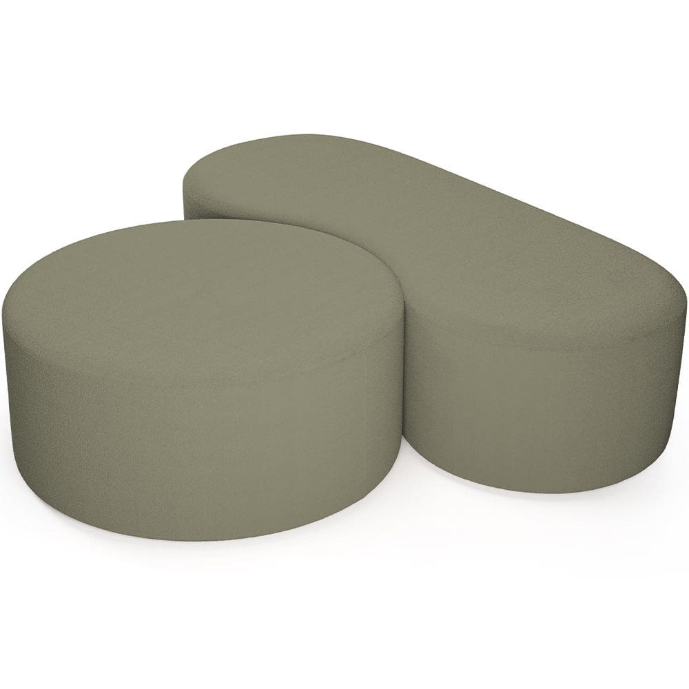 Kit Puff Redondo Lola e Puff Recamier Orgânico Orbit W01 Bouclê Oliva - Lyam Decor