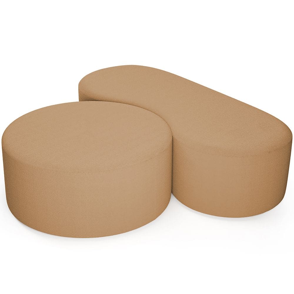 Kit Puff Redondo Lola e Puff Recamier Orgânico Orbit W01 Bouclê Mostarda - Lyam Decor