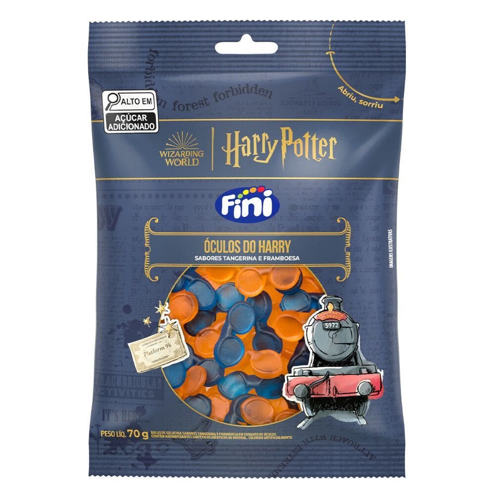 Bala Fini Harry Potter Óculos do Harry sabores Tangerina e Framboesa 70g