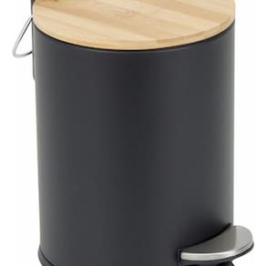Lixeira De Chão Banheiro Metal E Madeira 3l 24x17cm Preto