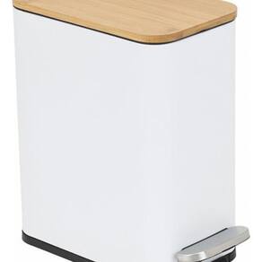 Lixeira De Chão Banheiro Metal Madeira 5l 29x14x27cm Branco