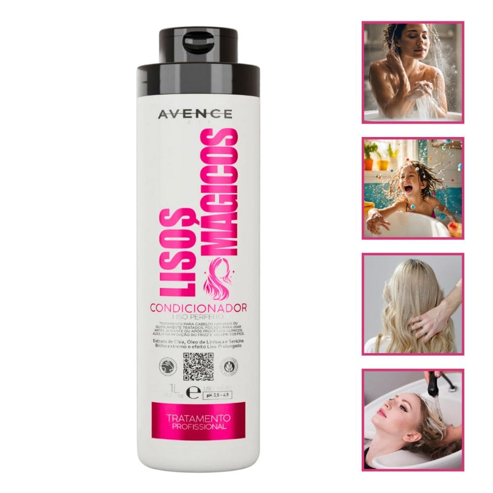 Condicionador Liso Mágico 1L Liso SOS Cachos Hidratação Profunda Efeito Profissional Salão em Casa