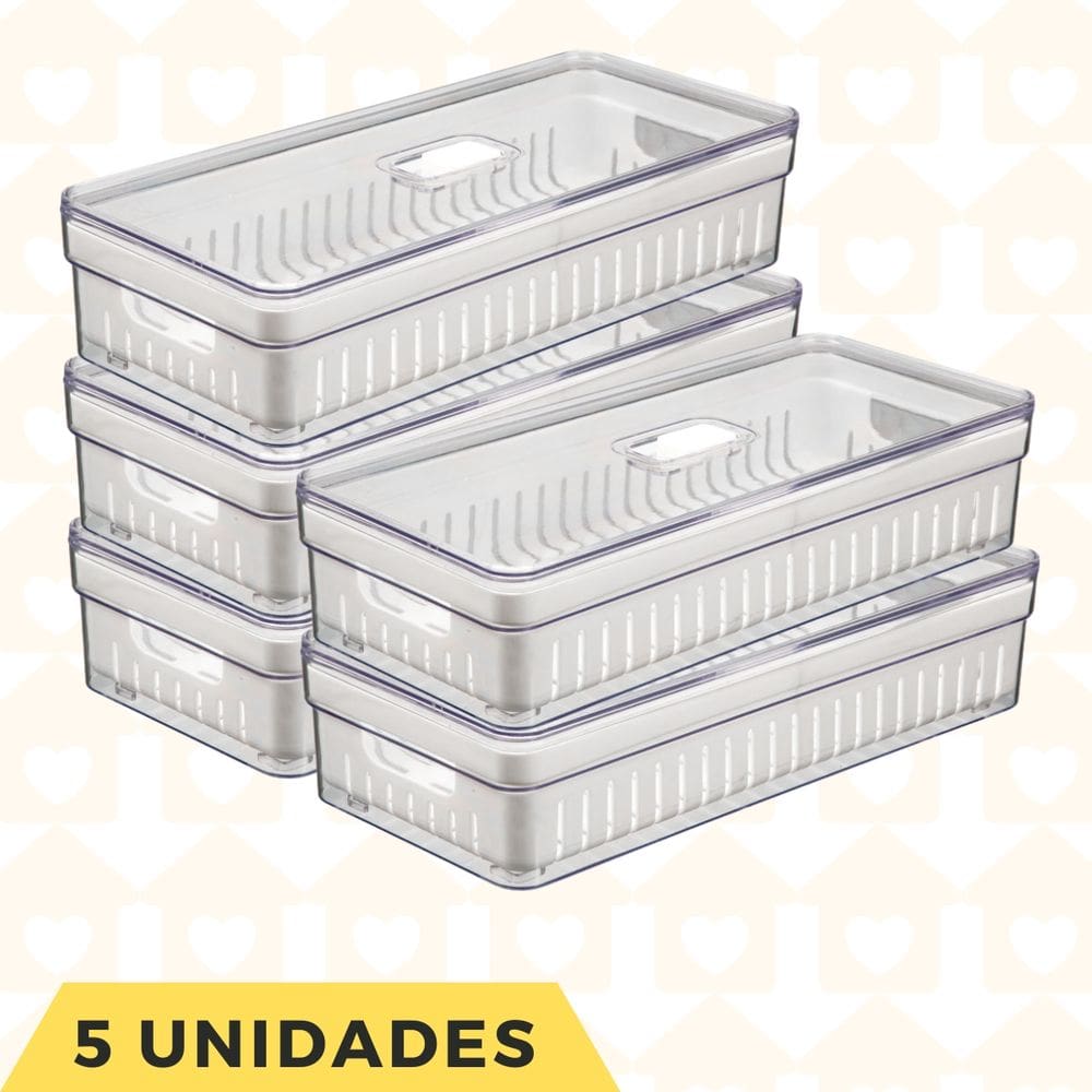 Kit 5 Organizadores Cesta E Tampa Guardar Verduras Frutas