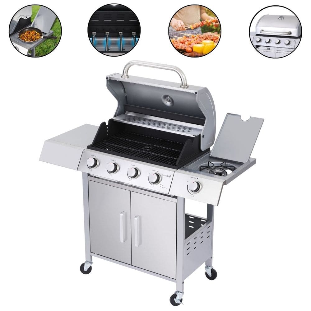 Churrasqueira Americana Móvel a Gás 4 Queimadores Centrais e 1 Lateral Inox Importway Iwcg-004