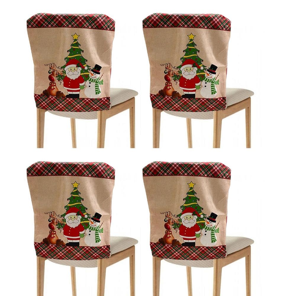 Capa de Cadeira Natal Natalina Encosto Kit 4 Unidades Mesa de Jantar Decoraçao Festa Fim de Ano Reuniao Familia Comemoraçao Celebraçao