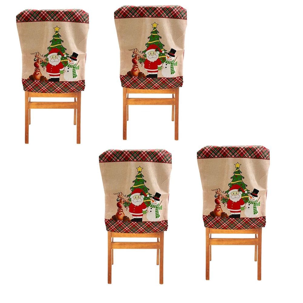 Capa de Cadeira Natal Natalino Encosto Kit 4 Unidades Decoraçao Mesa de Jantar Reuniao Familia Confraternizaçao Festa Fim de Ano Celebraçao Evento