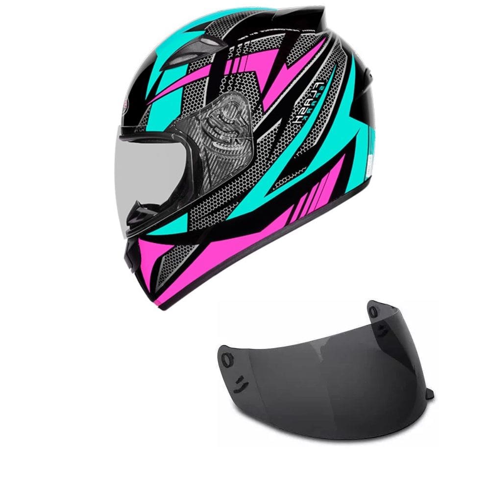 Capacete Ebf New Spark Flash Preto Tifany e Rosa Mais Viseira Fumê