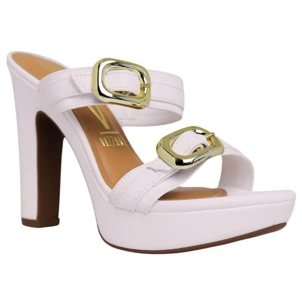 Tamanco Meia Pata Vizzano Salto Grosso Fivelas Feminino - Branco