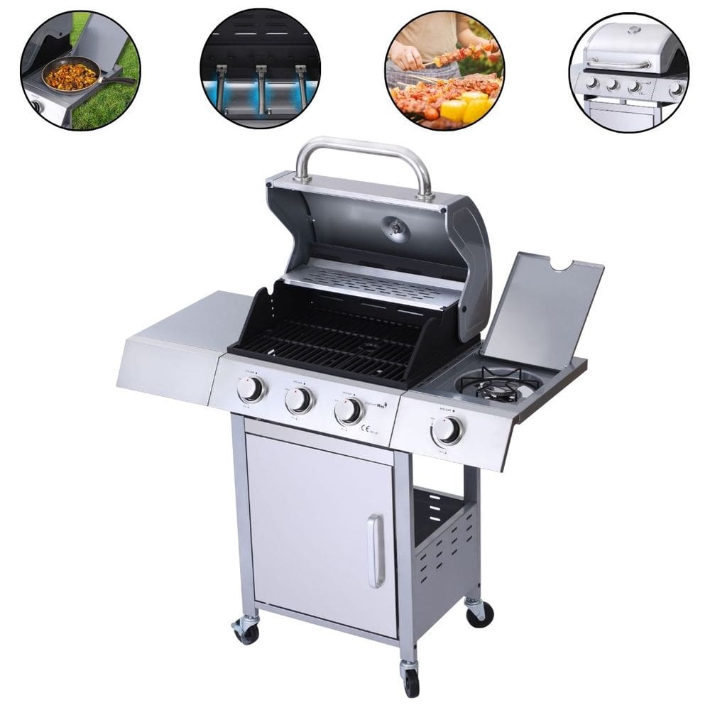 Churrasqueira Americana Móvel a Gás 3 Queimadores Centrais e 1 Lateral Inox Importway Iwcg-002