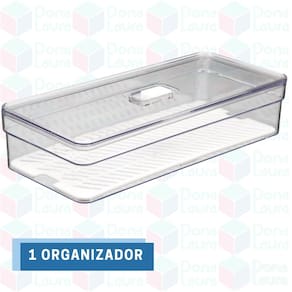 Organizador Geladeira Baixo Empilhável com Tampa e Tela