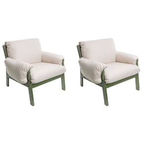 Conjunto com 02 Poltronas Soft Verde Oliva/Bege