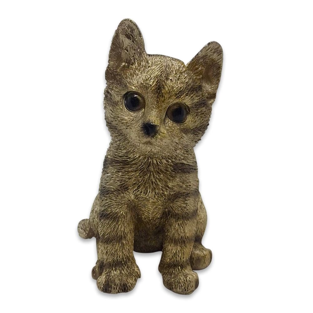 Enfeite de Luxo Gatinho Resina Dourado Decoração 11 cm