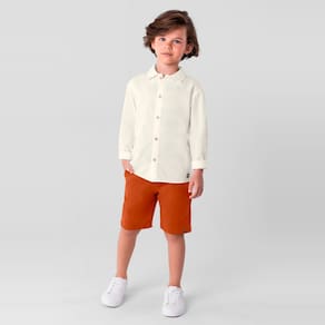 Camisa manga longa infantil menino em tricoline Mundi