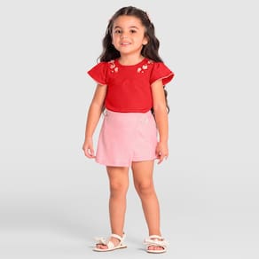Blusa infantil menina com bordado de flores Mundi
