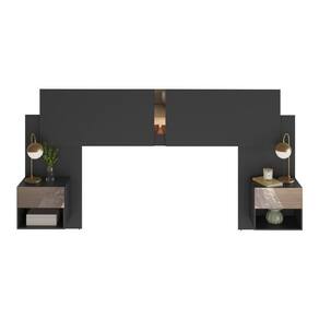 Cabeceira Casal/queen Com Espelhos E 2 Mesas De Cabeceira 232cm Multimóveis Mp4326 Preto Preto