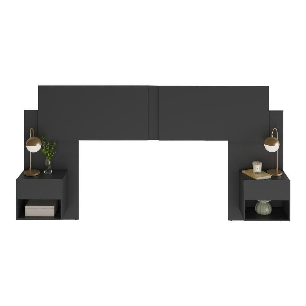 Cabeceira Casal/queen Com 2 Mesas De Cabeceira 232cm Multimóveis Mp4325 Preto Preto