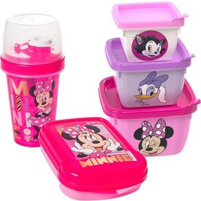 Conjunto Porta Lanche Infantil Minnie Rosa Passeio Escola