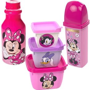 Kit Minnie Porta Lanche Infantil Escolar C/ Porta Escova