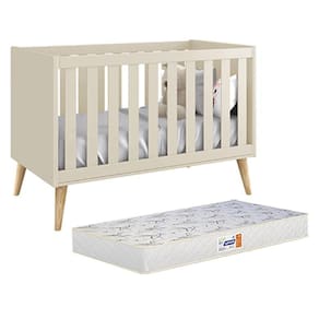 Berço Americano Theo com Pés Madeira Natural e Colchão D18 - Reller Móveis
