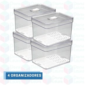 4 Organizadores 3,8L Retangular Resistente Transparente Tela