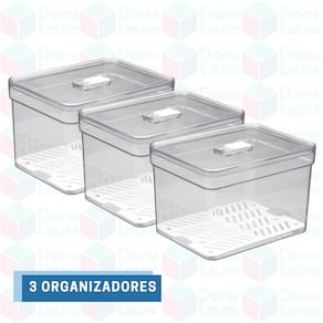 3 Organizadores 3,8L Retangular Resistente Transparente Tela