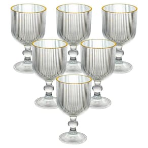 Taças de Vidro Graffiato Fio de Ouro Canelado 380ml 6 peças - Haus Concept Brinox
