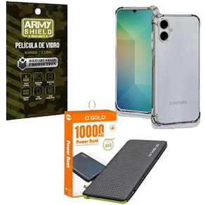 Capa Capinha Transparente Para Galaxy A06 + Power Bank 10000 + Pelicula de Vidro 3D Armyshield