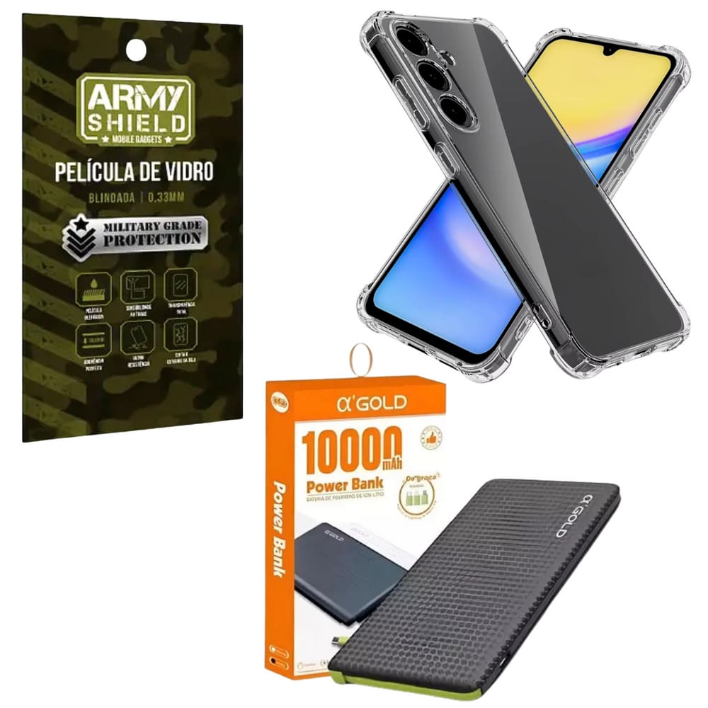 Capa Capinha Transparente Para Galaxy S24Fe + Power Bank 10000 + Pelicula de Vidro 3D Armyshield