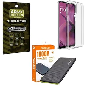 Capa Capinha Transparente Para Moto G55 + Power Bank 10000 + Pelicula de Vidro 3D Armyshield