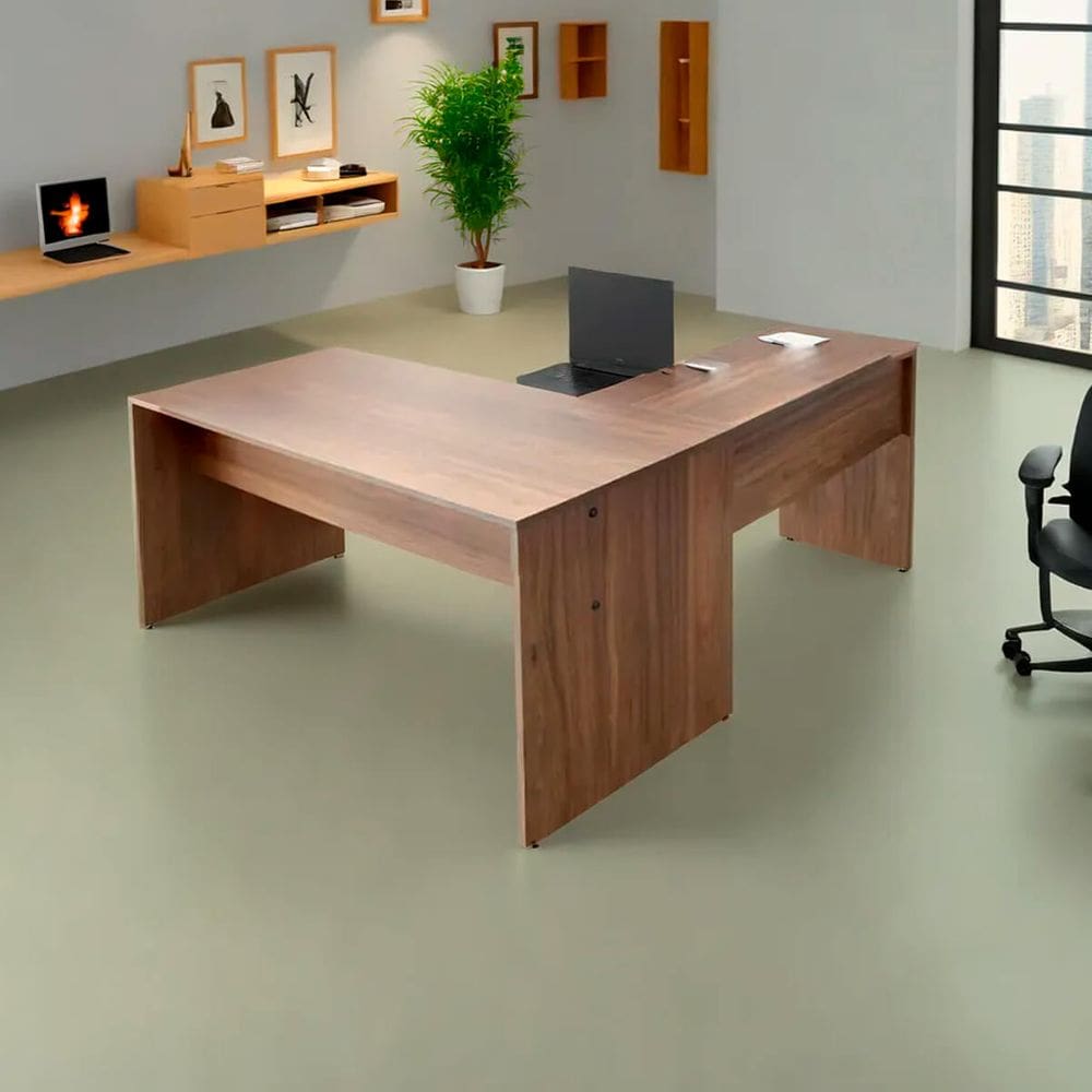 Mesa de Escritório em L Madeira 148x148 Nogal/Preto
