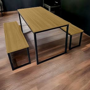 Conjunto Refeitório Industrial Mesa 152x78 e 2 Bancos Nogal/Preto