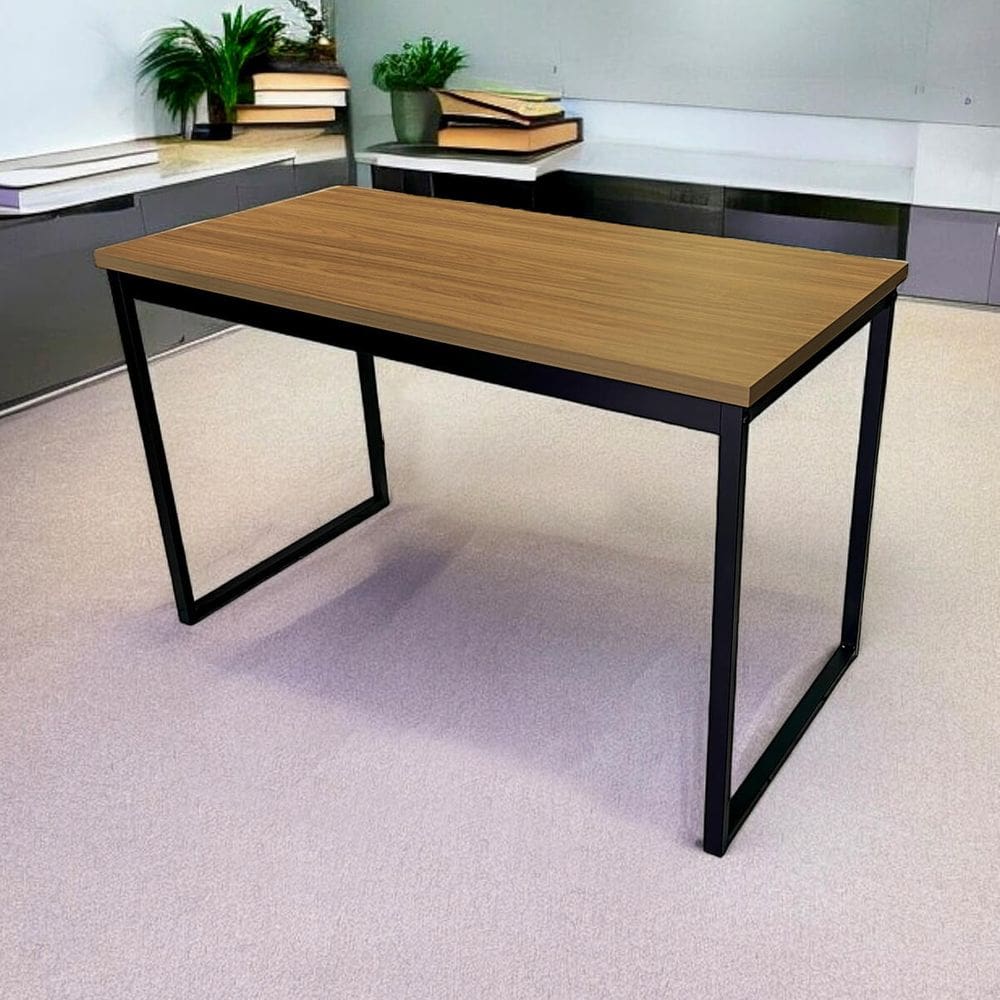 Mesa Escrivaninha Office Tampo Grosso 25mm Industrial 1,20m Nogal/Preto