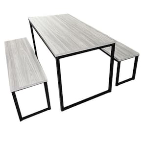 Conjunto para Refeitório Estilo Industrial Mesa com 2 Bancos Separados Amantea/Preto