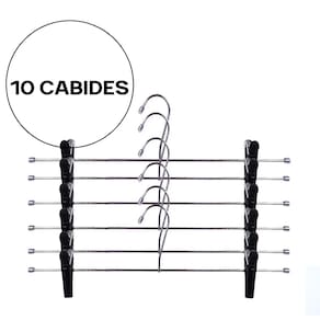 KIT 10 Cabides Para Saia Em Aço Cromado Calça Shorts com Presilhas Preta