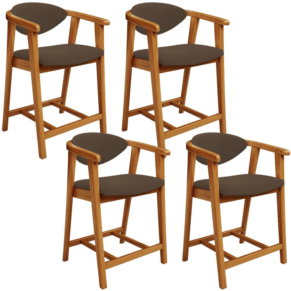 Kit 04 Banquetas Baixa Para Cozinha Sala Jantar Bancada Cecília L02 Suede Marrom - Lyam Decor