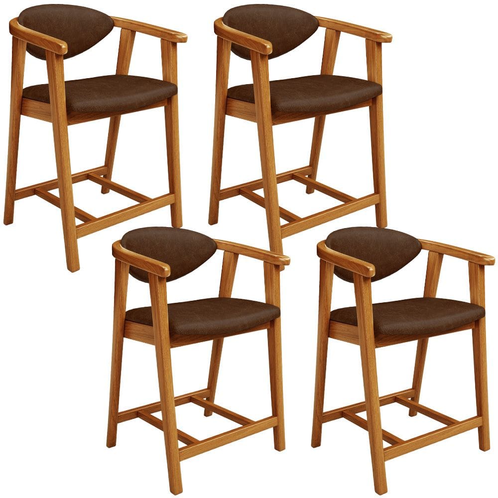 Kit 04 Banquetas Baixa Para Cozinha Sala Jantar Bancada Cecília L02 Couríssimo Marrom - Lyam Decor