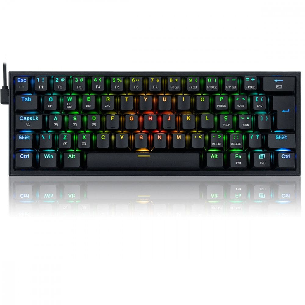 Teclado Gamer Sem Fio Redragon Fizz Pro RGB Mecânico Switch Blue Bluetooth Preto