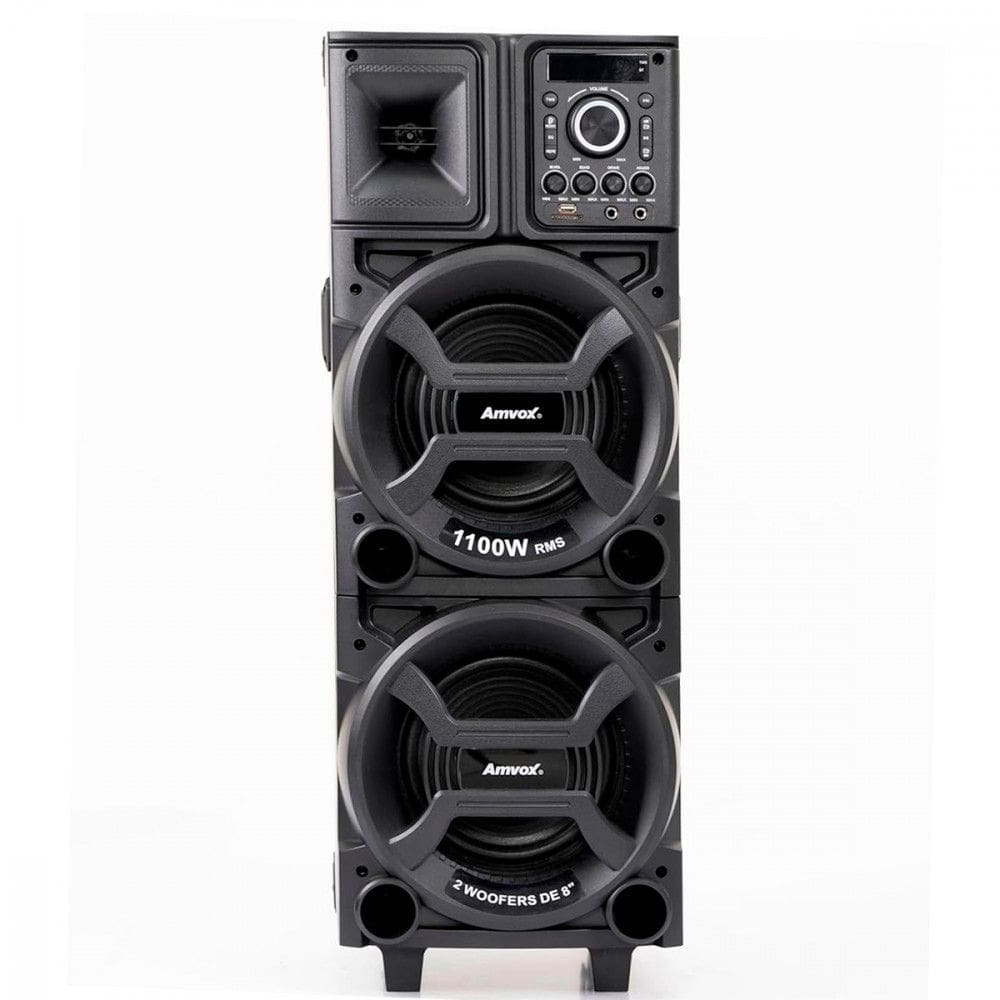 Caixa De Som Amvox Duplo 8 1100W Led Bluetooth USB SD Bivolt Preto