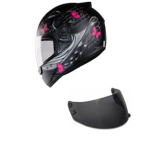 Capacete Ebf New Spark Borboleta Preto e Rosa Mais Viseira Fumê
