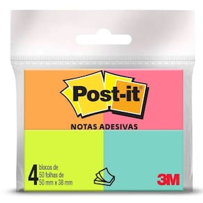 Bloco de Notas Adesivas Post it 38x50mm Tropical 200 Folhas 3M | Recados | Anotações | Lembretes