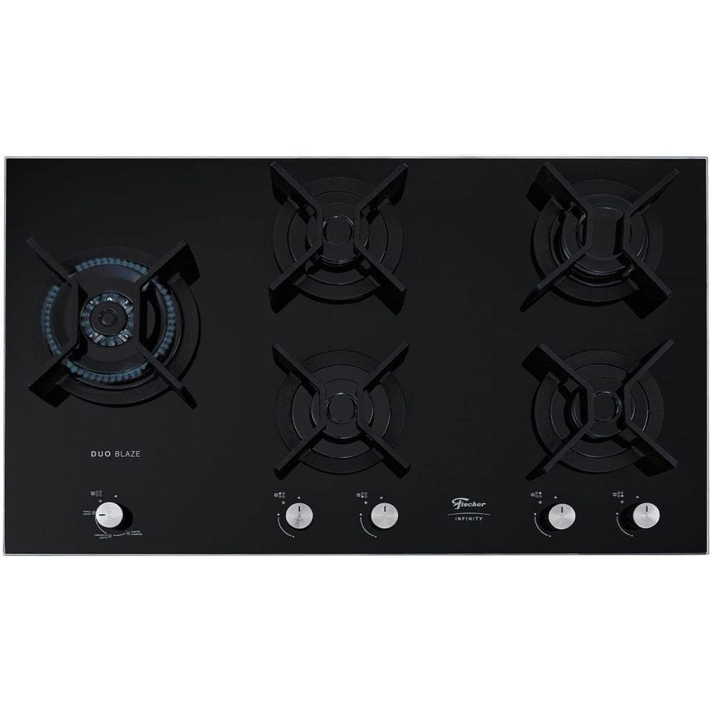 Cooktop A Gás Fischer Ferro Fundido Infinity 5 Queimadores Mesa Vidro Preto Bivolt 31800-82260
