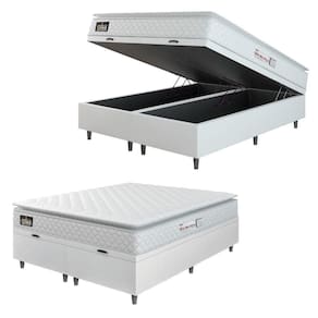 Cama Box Baú Casal Queen Colchão Espuma D33 Pillow Top New Millenium 158x188x60cm Branco Hellen