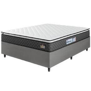 Cama Box Casal Queen Colchão Espuma D33 Pillow Top Millenium 158x198x57cm Suede Cinza/branco Hellen